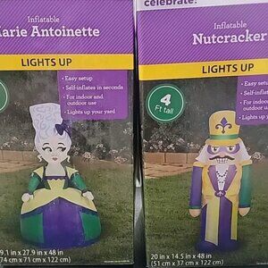 Set of 2 4' Marie Antoinette & Nutcracker Ligh-Up Yard Inflatable Mardi Gras NEW